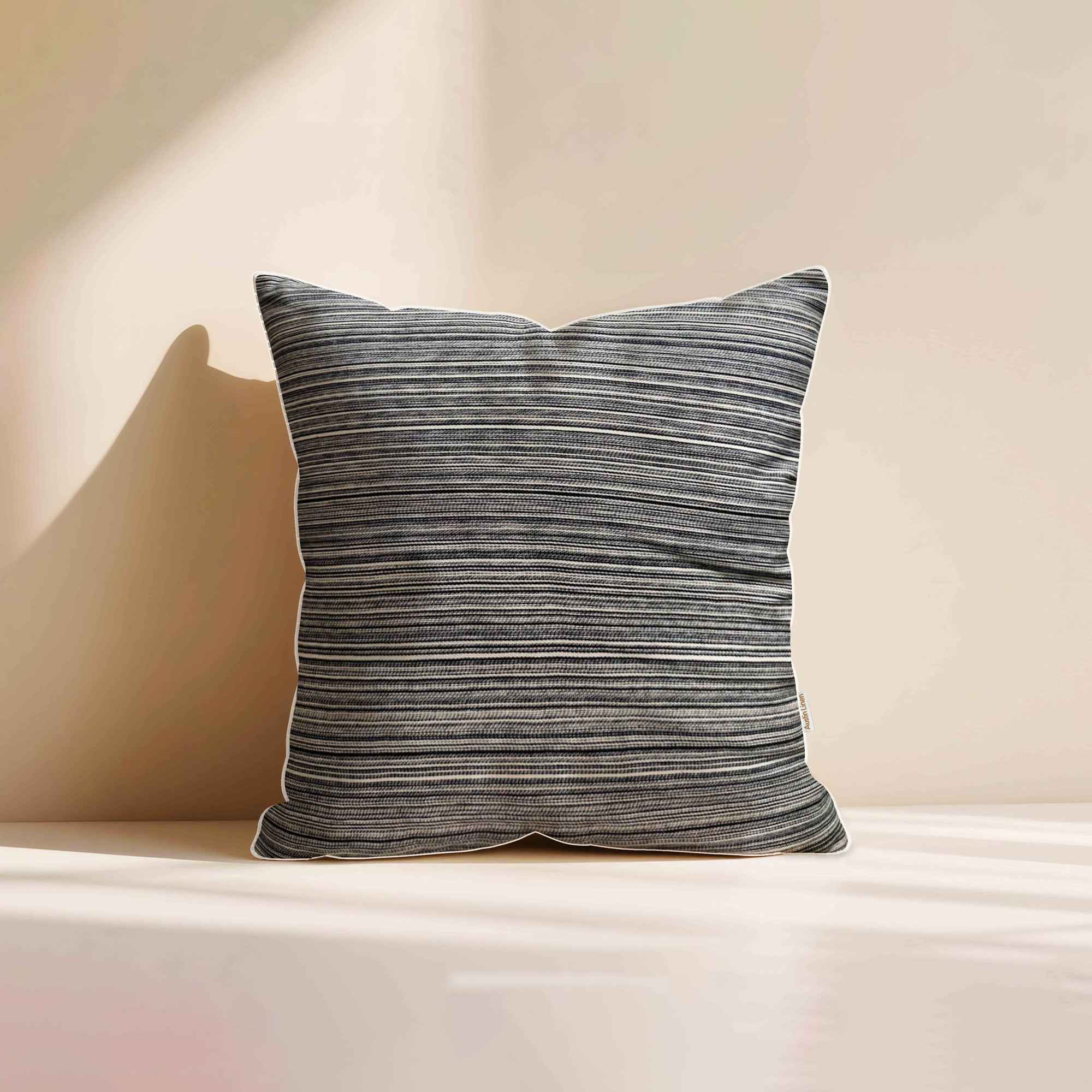 Grey Striped Denim Filled Cushion