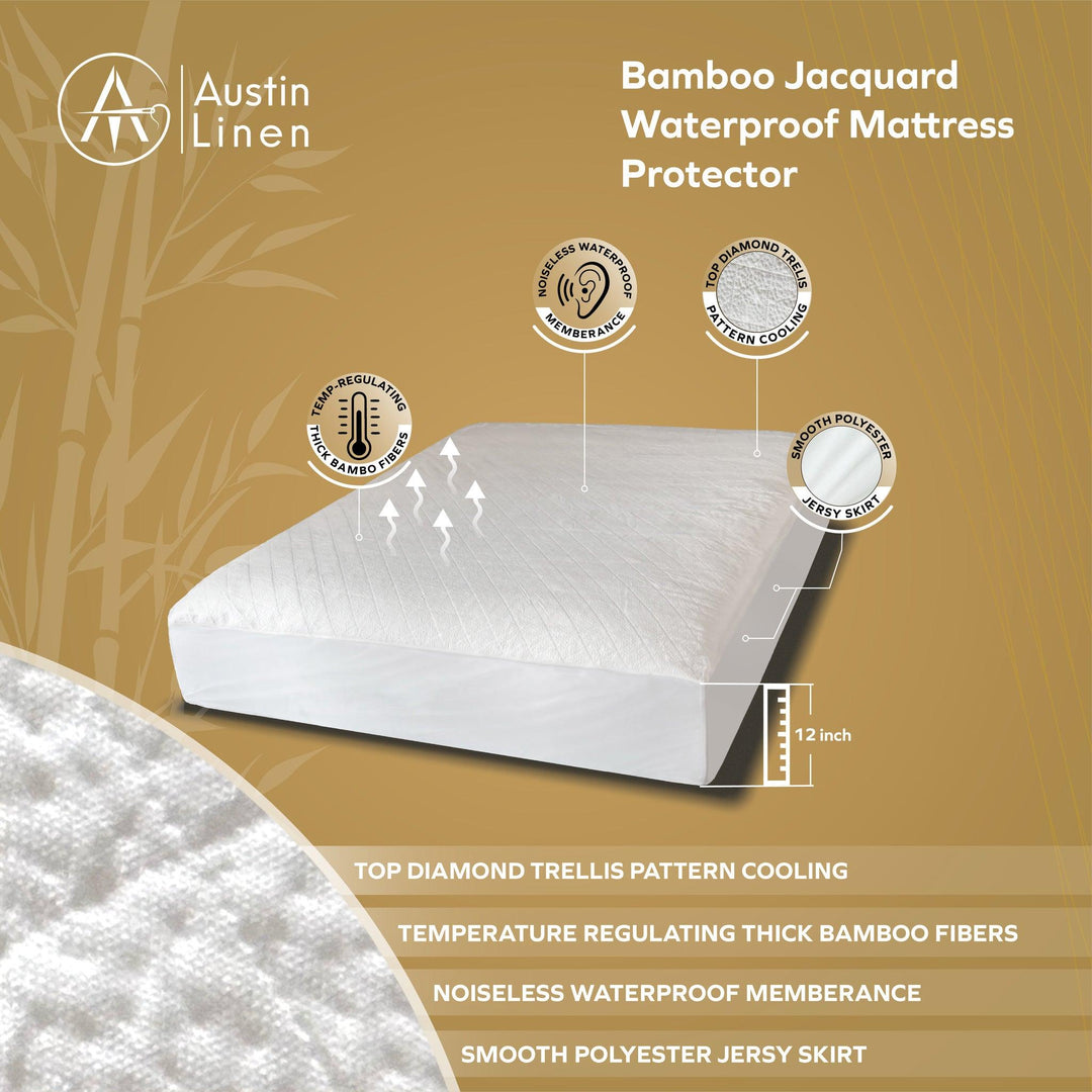 Bamboo Jacquard Waterproof Mattress Protector - Austin Linen